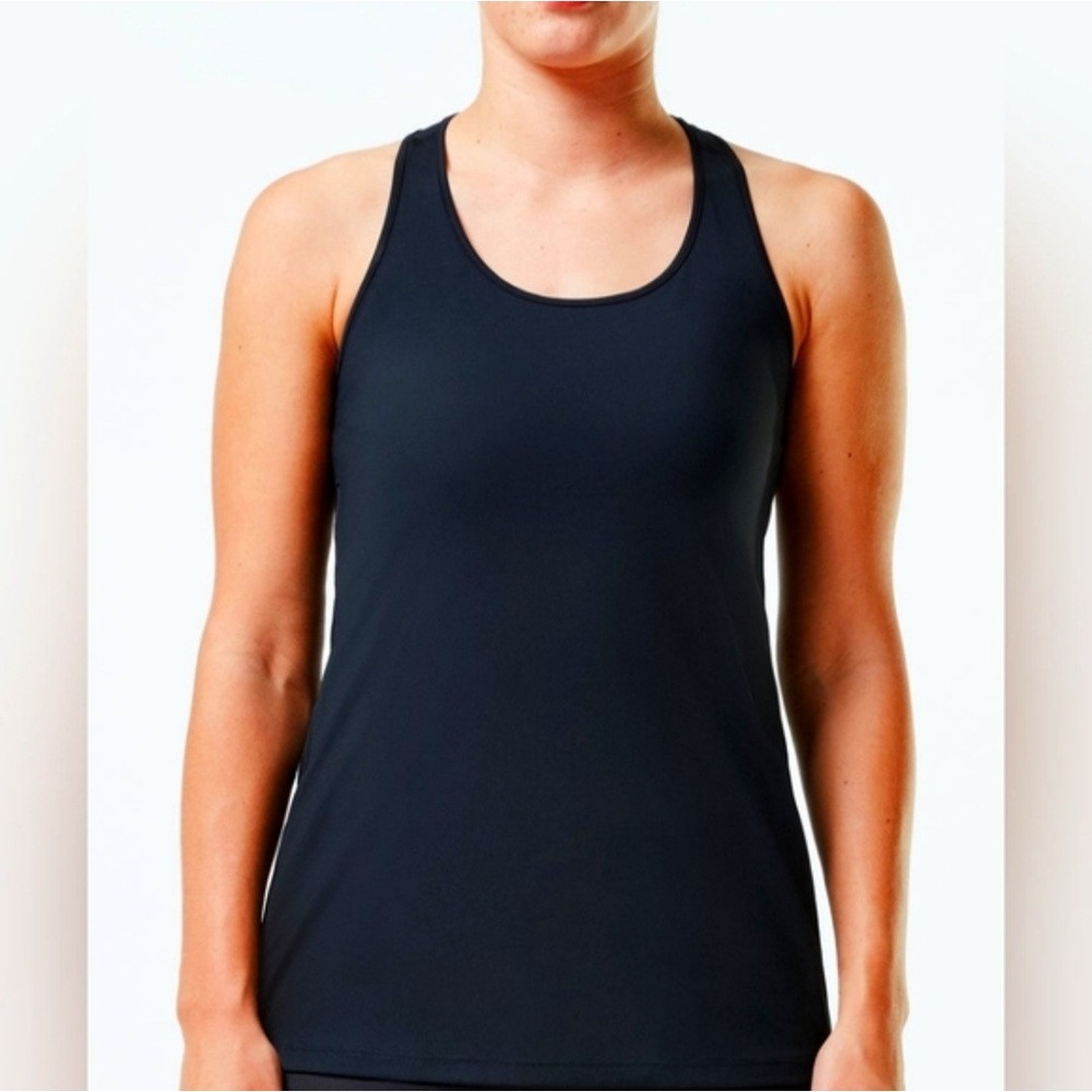 Spanx Racerback Tank Top Womens XS Black Side Zip‎ Athletic Activewear